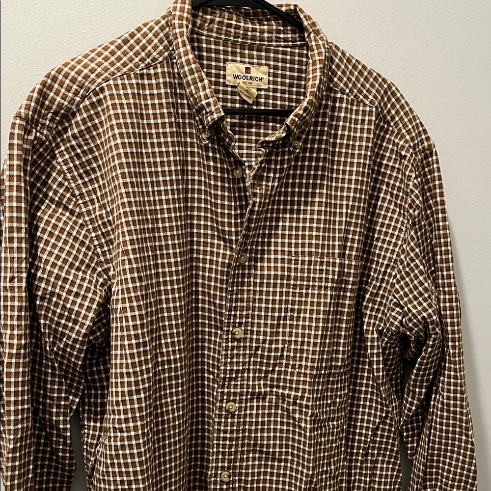 Woolrich Men's Checkered Brown and White Shirt